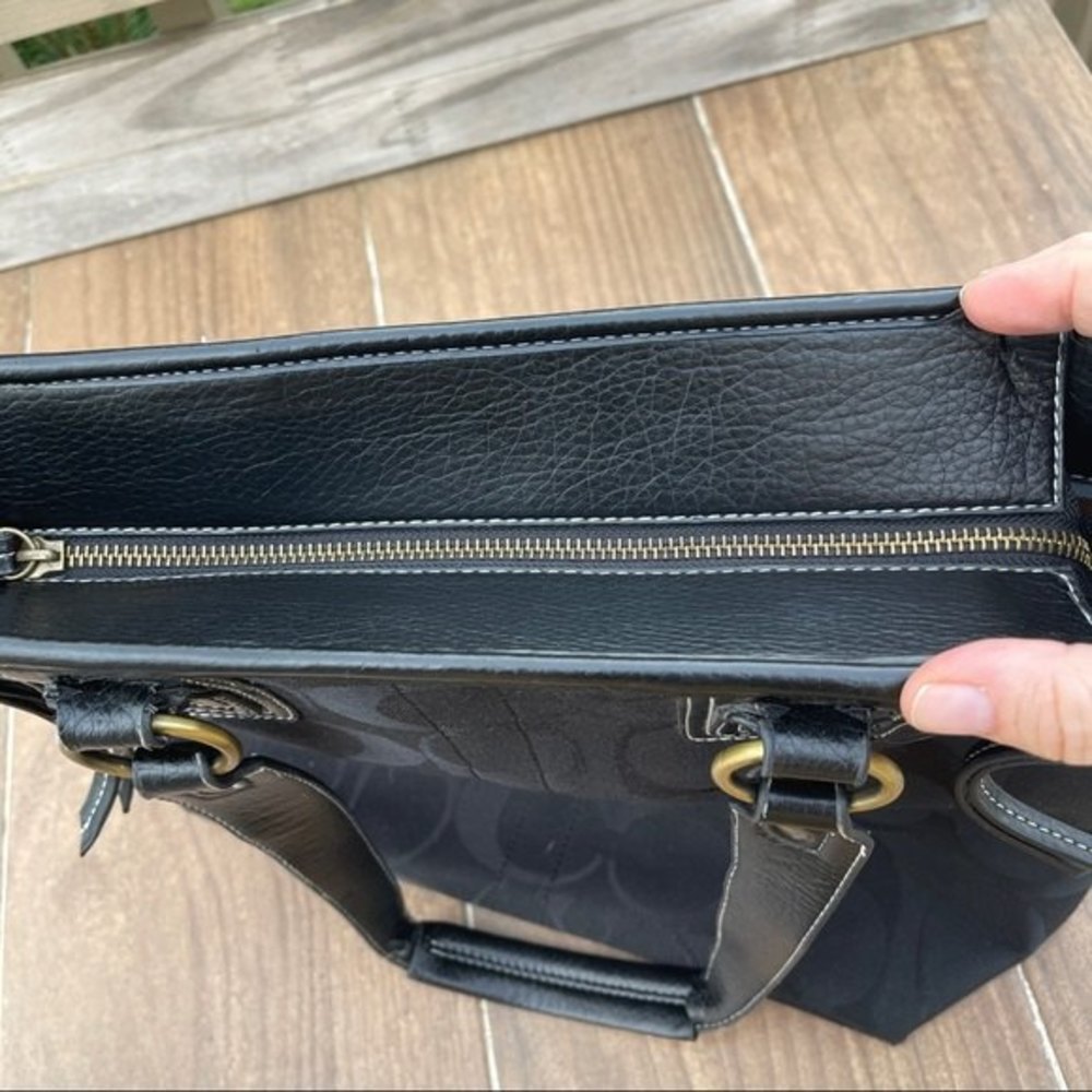 COACH Black Signature Tote with Multi Colored Striped lining - Picture 3 of 9